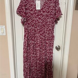 BloomChic Burgundy Floral Midi Dress